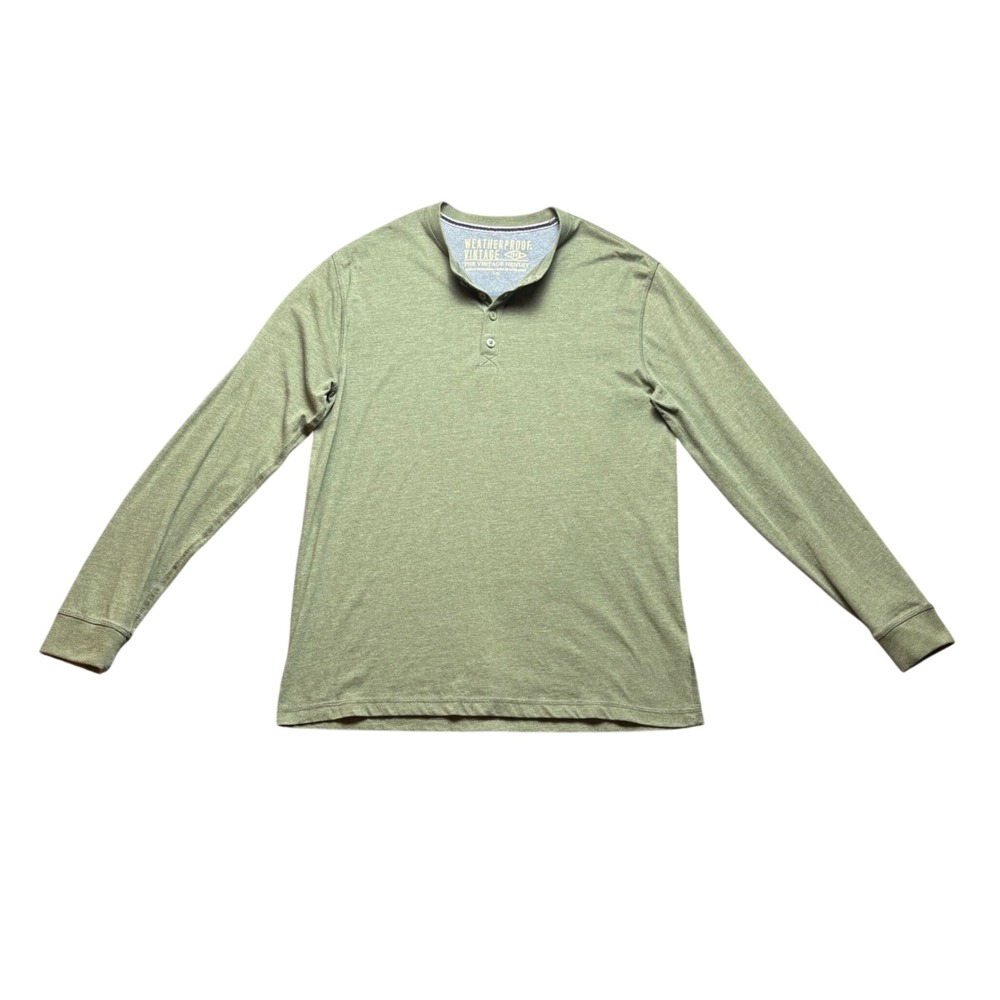Weatherproof Vintage Henley Green Cotton Large Long Sleeve Shirt
